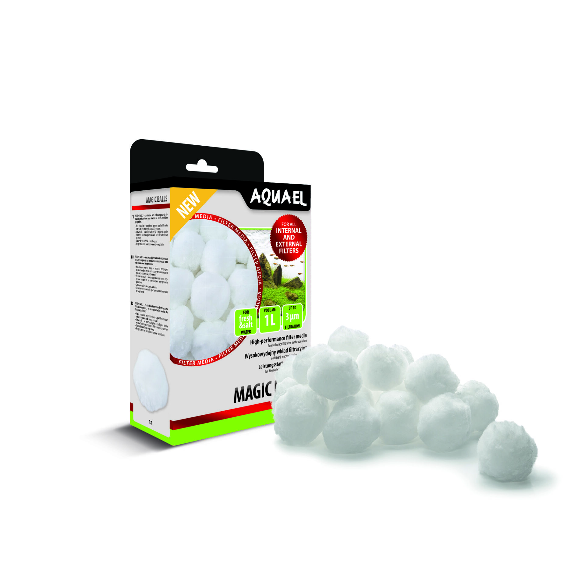 Aquael Magic Balls 1 L – emballage et média filtrant